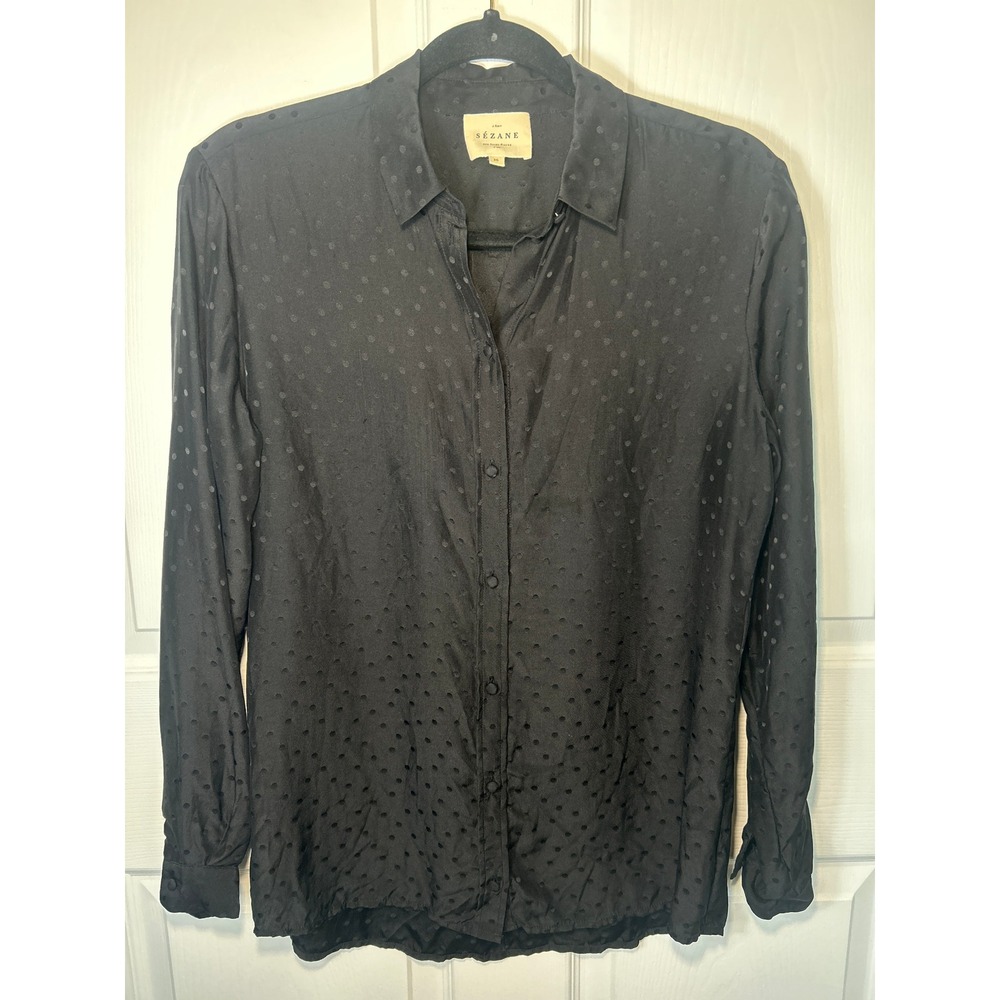 Sezane Black Dotted Button-Up Blouse
